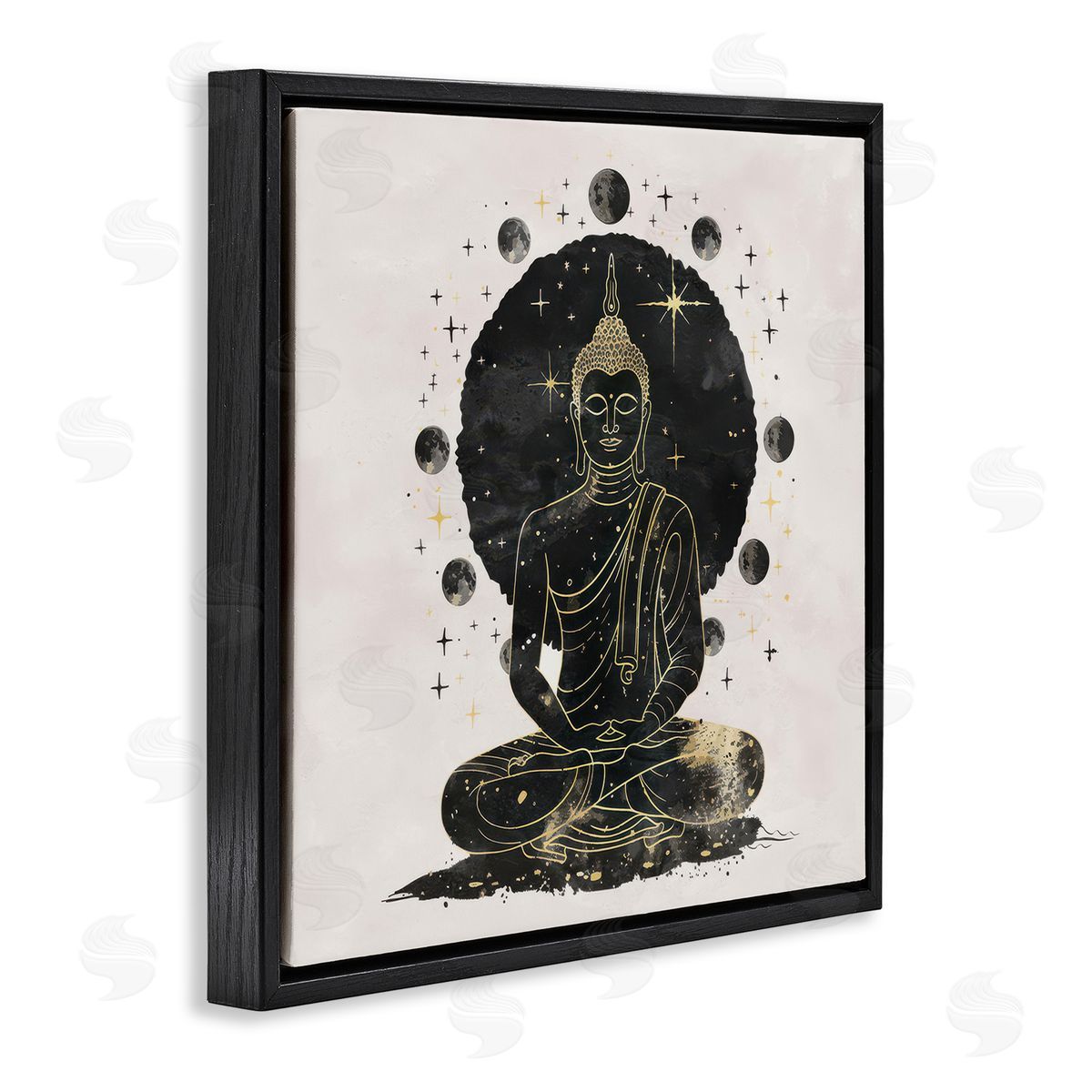 Nina Blue Gilded Sitting Buddha Black Floating Frame Canvas Wall Art Print
