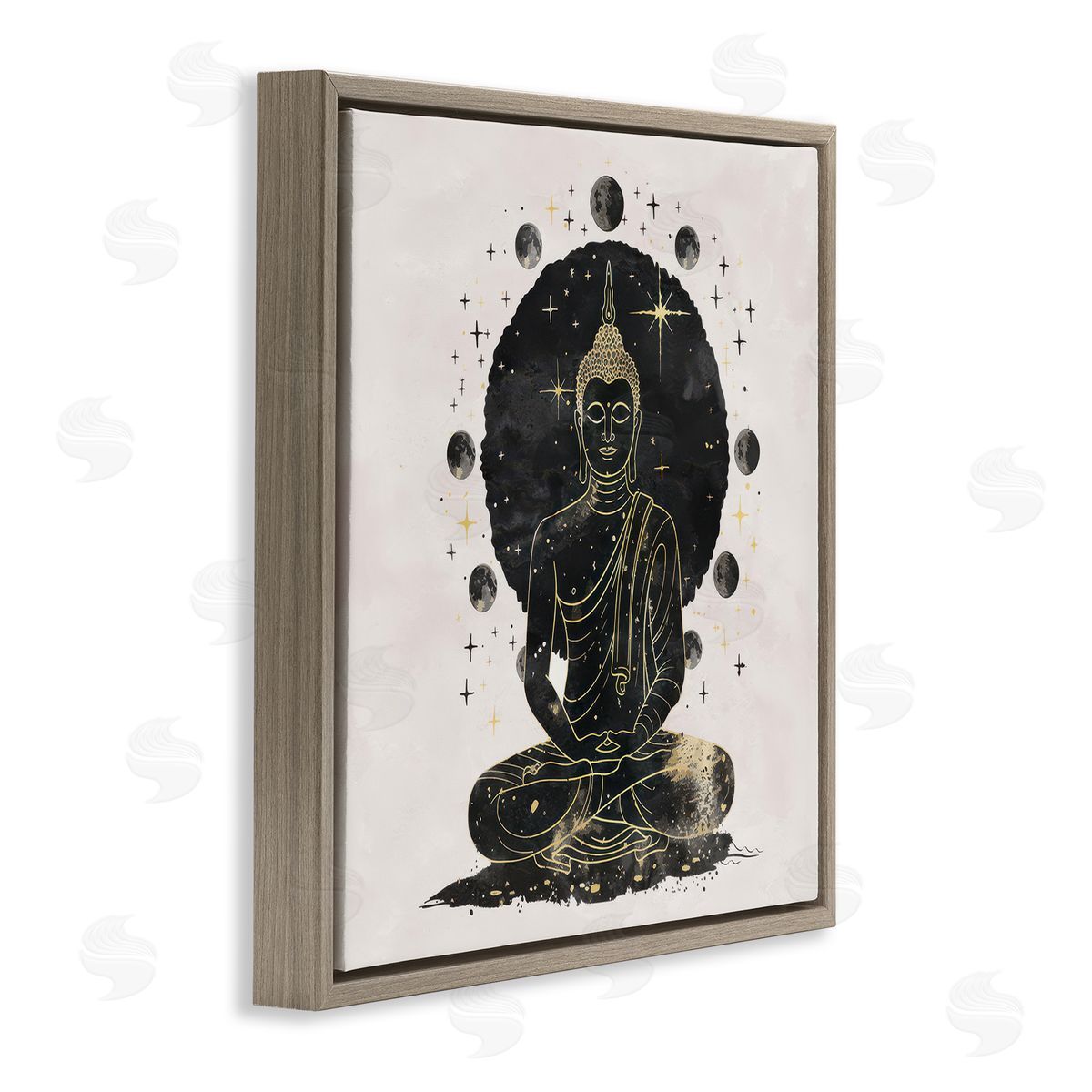 Nina Blue Gilded Sitting Buddha Brown Floating Frame Canvas Wall Art Print