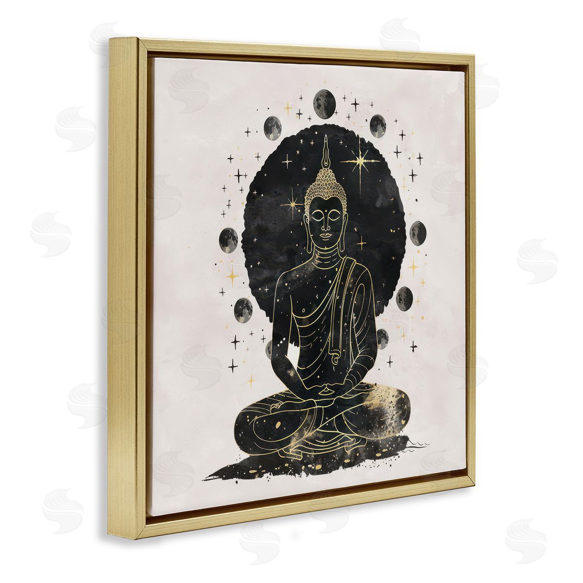 Nina Blue Gilded Sitting Buddha Gold Floating Frame Canvas Wall Art Print