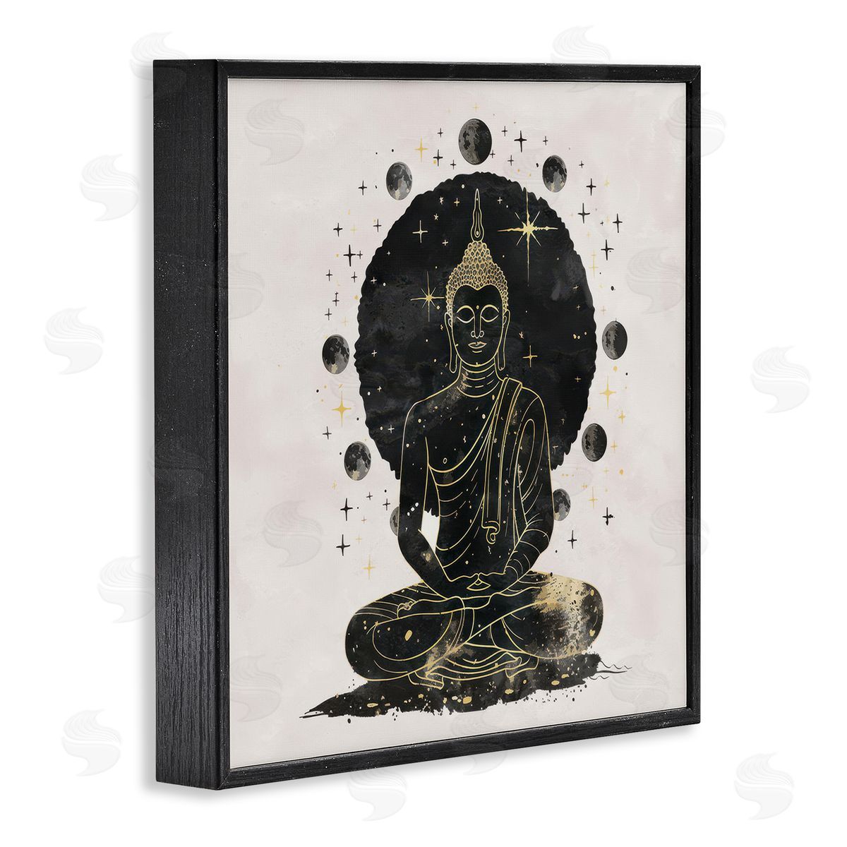 Nina Blue Gilded Sitting Buddha Black Framed Giclee Wall Art Print