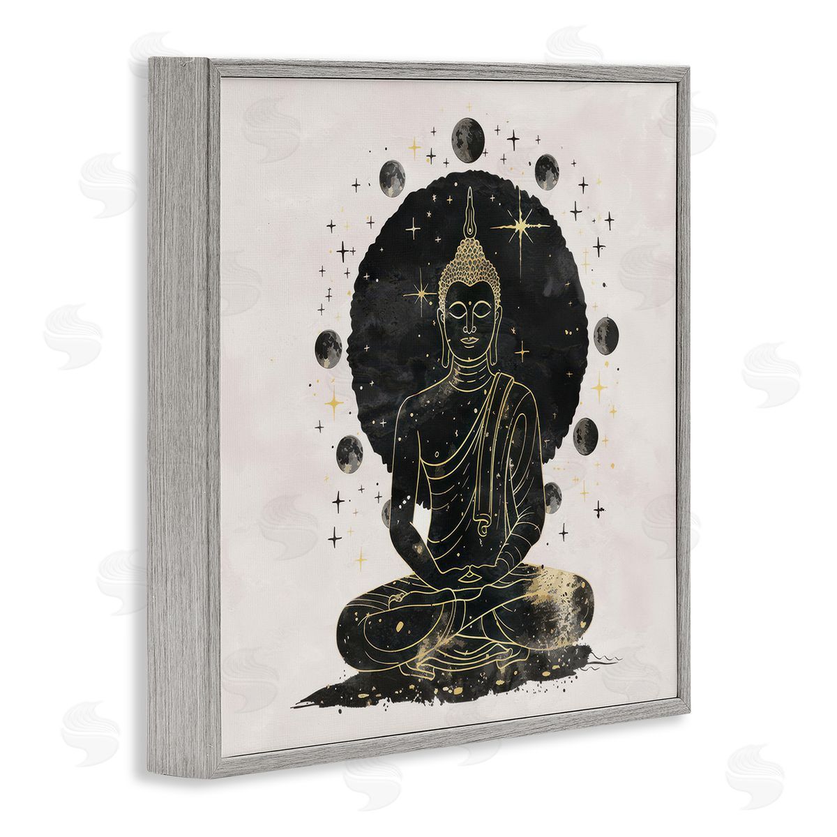 Nina Blue Gilded Sitting Buddha Gray Framed Giclee Wall Art Print