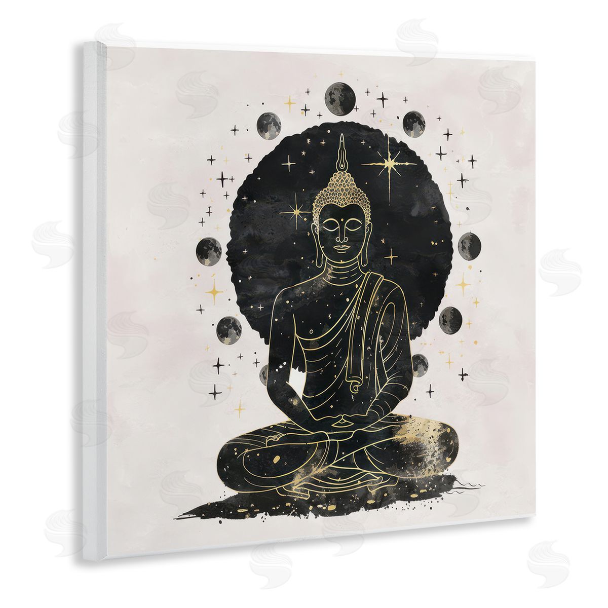 Nina Blue Gilded Sitting Buddha Wooden Wall Plaque Art Print