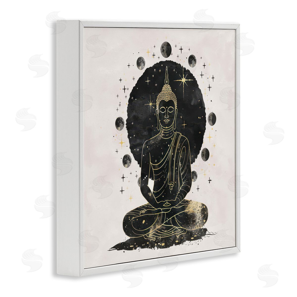 Nina Blue Gilded Sitting Buddha White Framed Giclee Wall Art Print