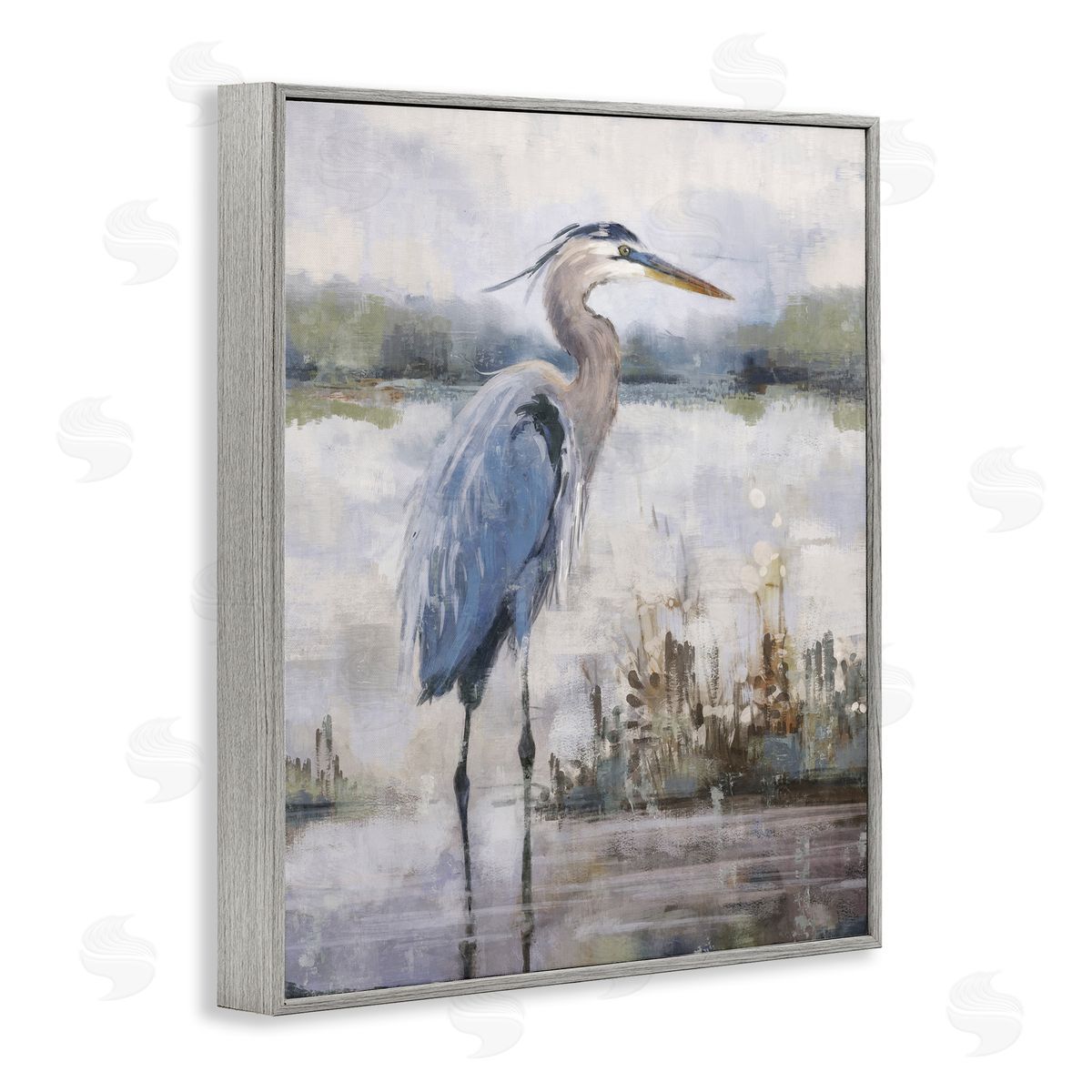 Nina Blue Coastal Sea Heron Gray Framed Giclee Wall Art Print