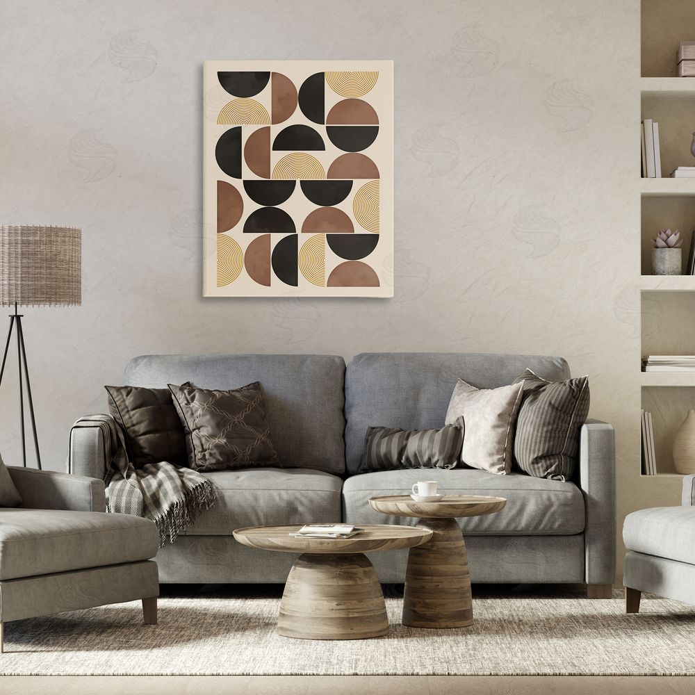 Nina Blue Midcentury Beige Shapes Canvas Wall Art Print in Room