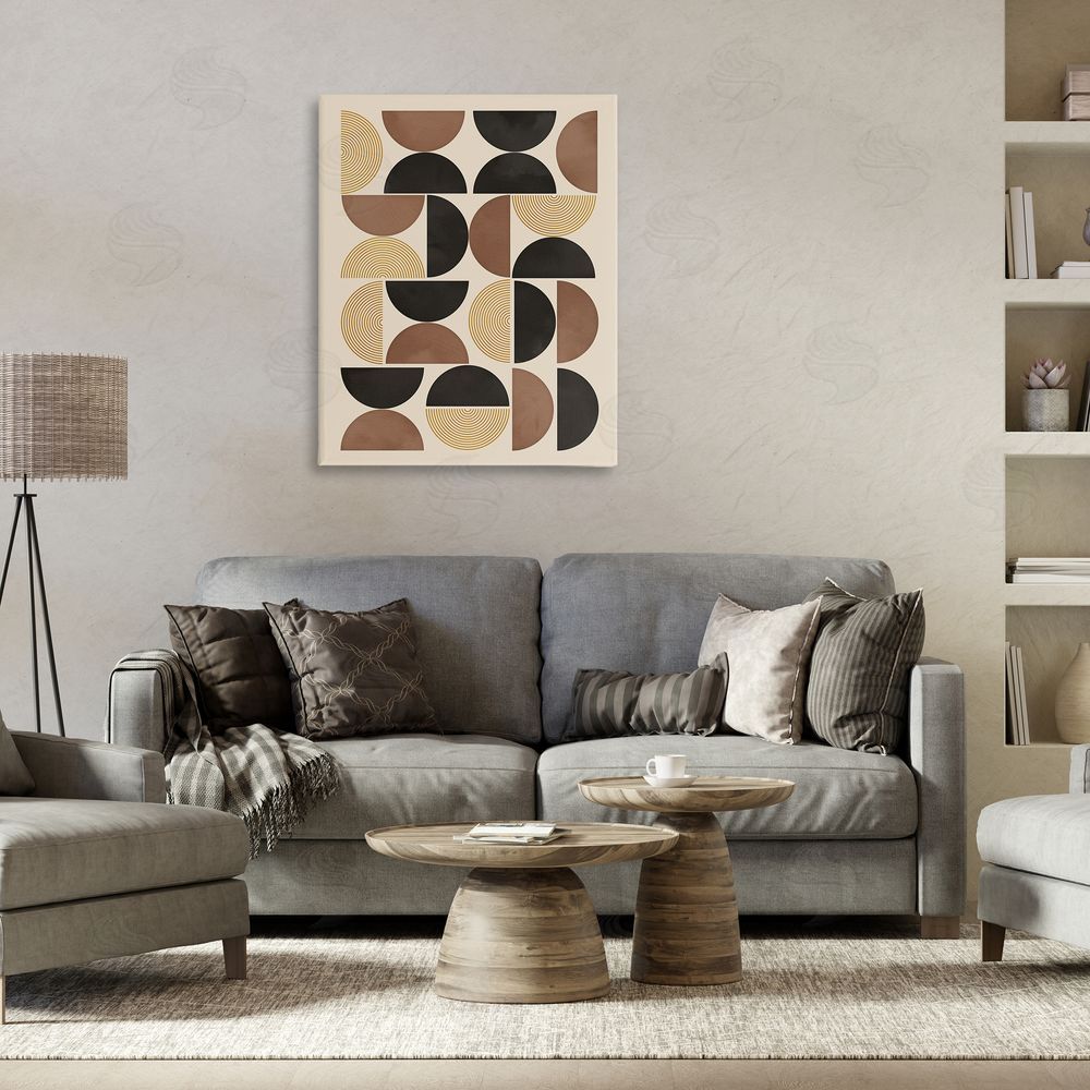 Nina Blue Midcentury Geometric Shapes Canvas Wall Art Print in Room