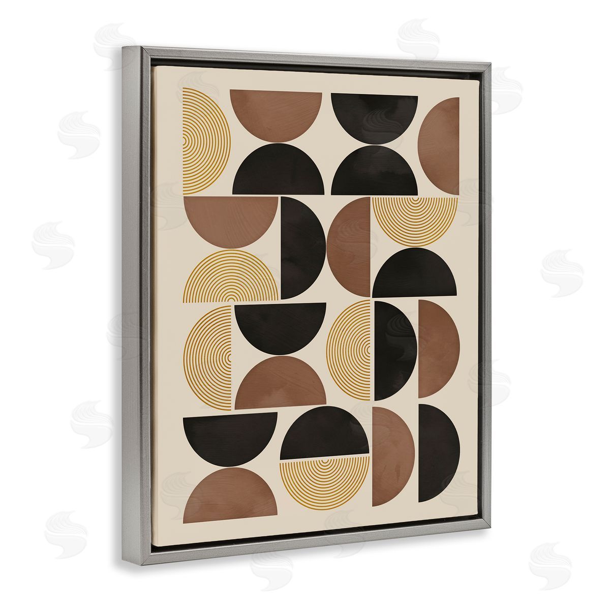 Nina Blue Midcentury Geometric Shapes Gray Floating Frame Canvas Wall Art Print
