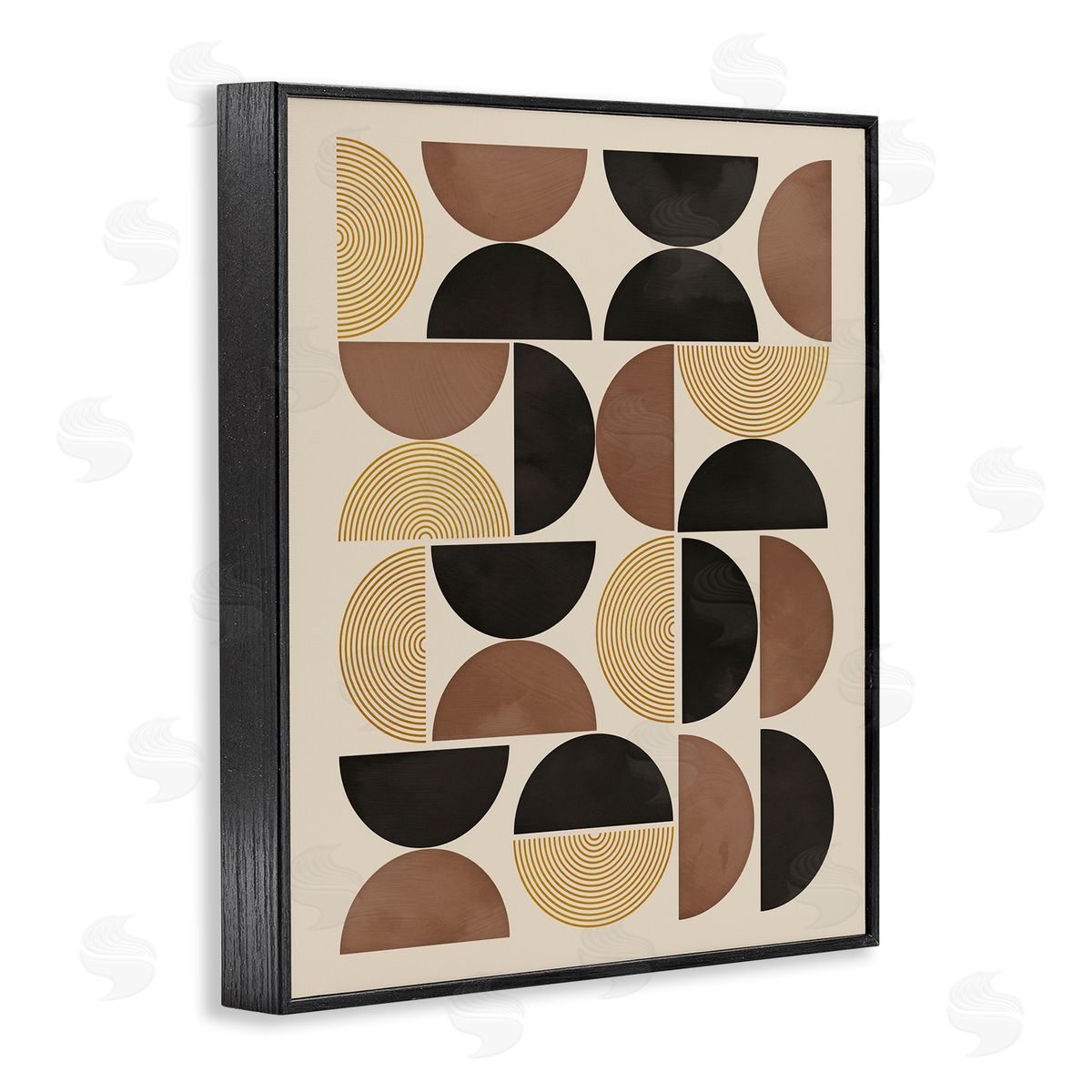 Nina Blue Midcentury Geometric Shapes Black Framed Giclee Wall Art Print