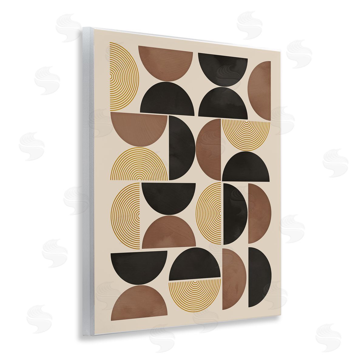 Nina Blue Midcentury Geometric Shapes Wooden Wall Plaque Art Print