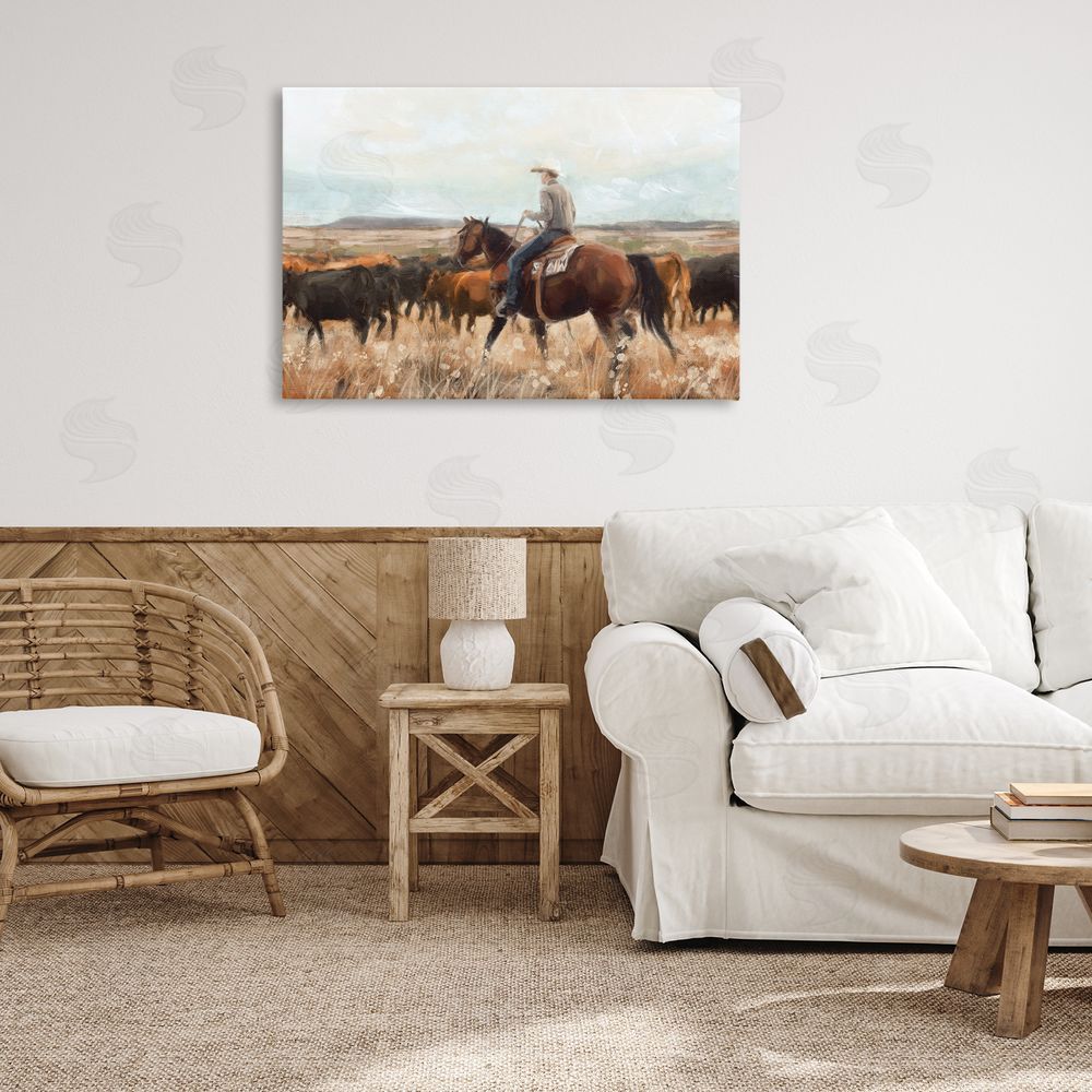 Nina Blue Cowboy On The Range Canvas Wall Art Print in Room