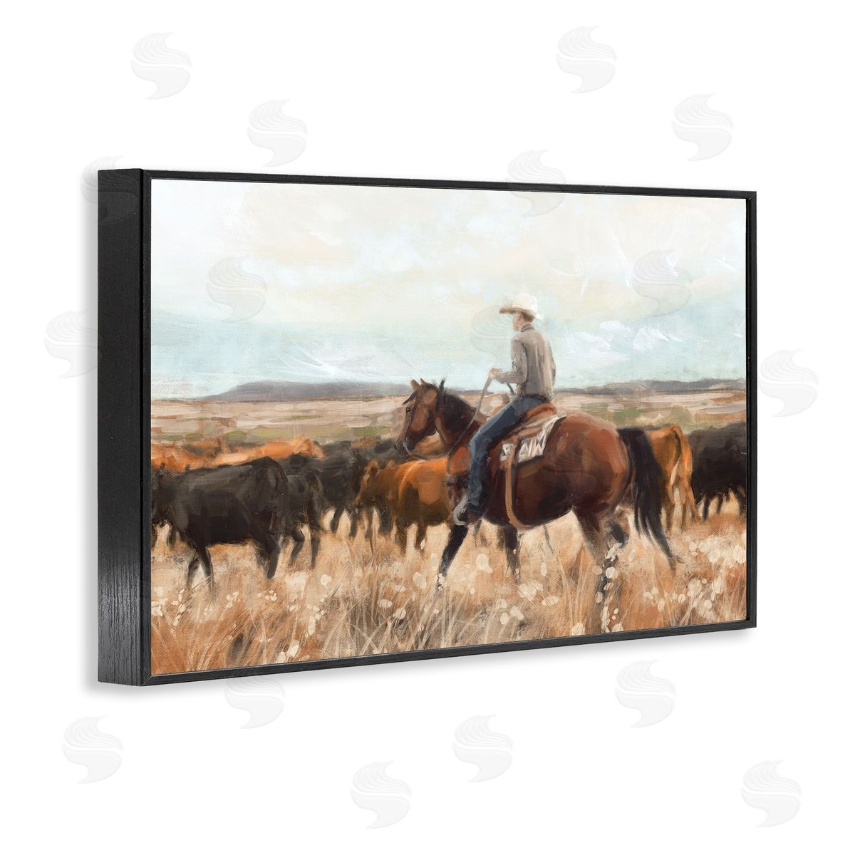 Nina Blue Cowboy On The Range Black Framed Giclee Wall Art Print
