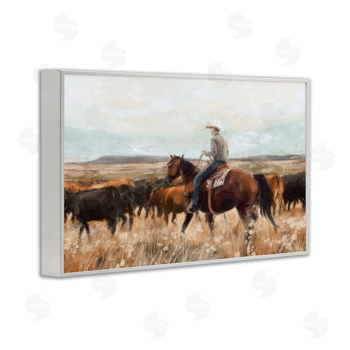 Nina Blue Cowboy On The Range White Framed Giclee Wall Art Print
