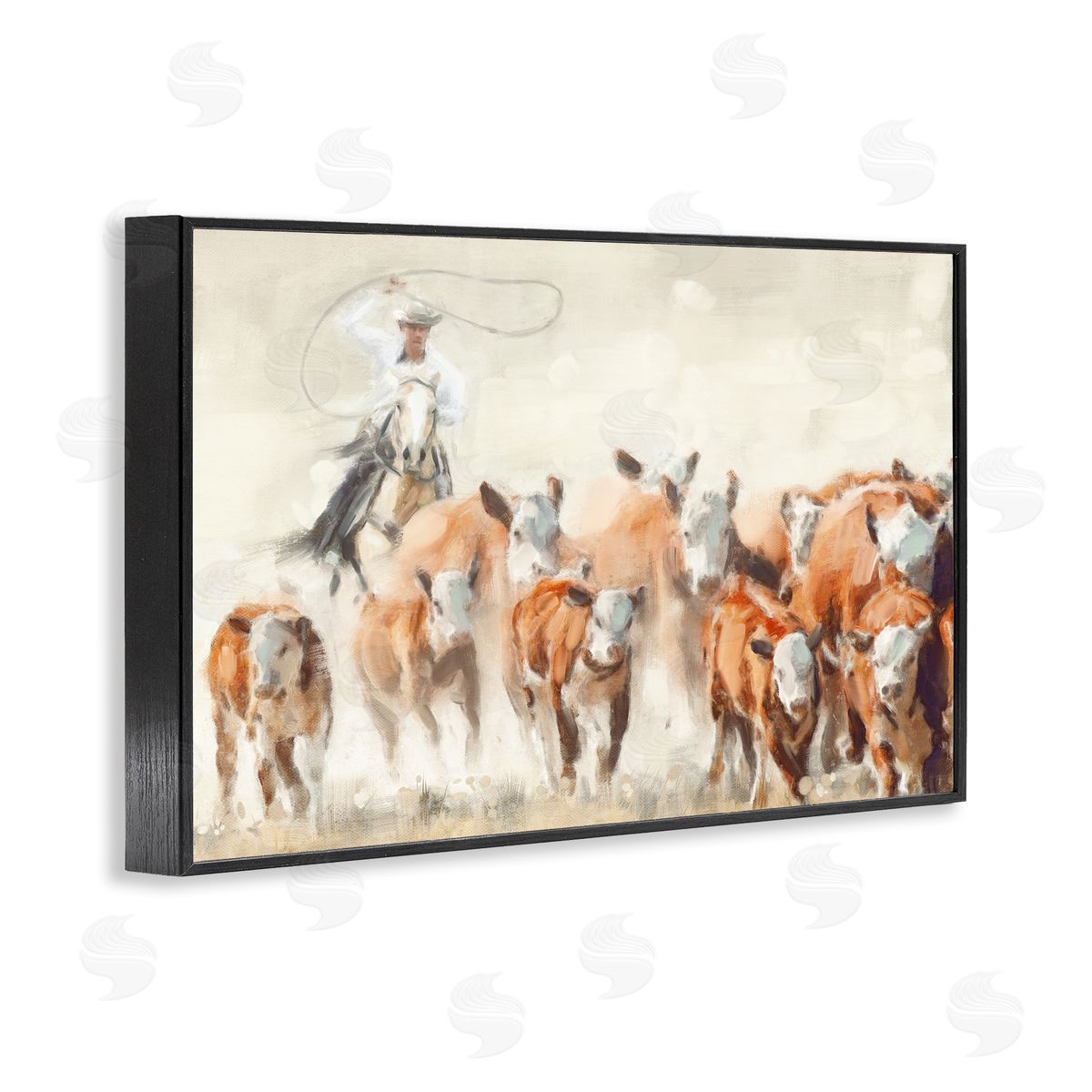 Nina Blue Cowboy Cattle Roundup Black Framed Giclee Wall Art Print