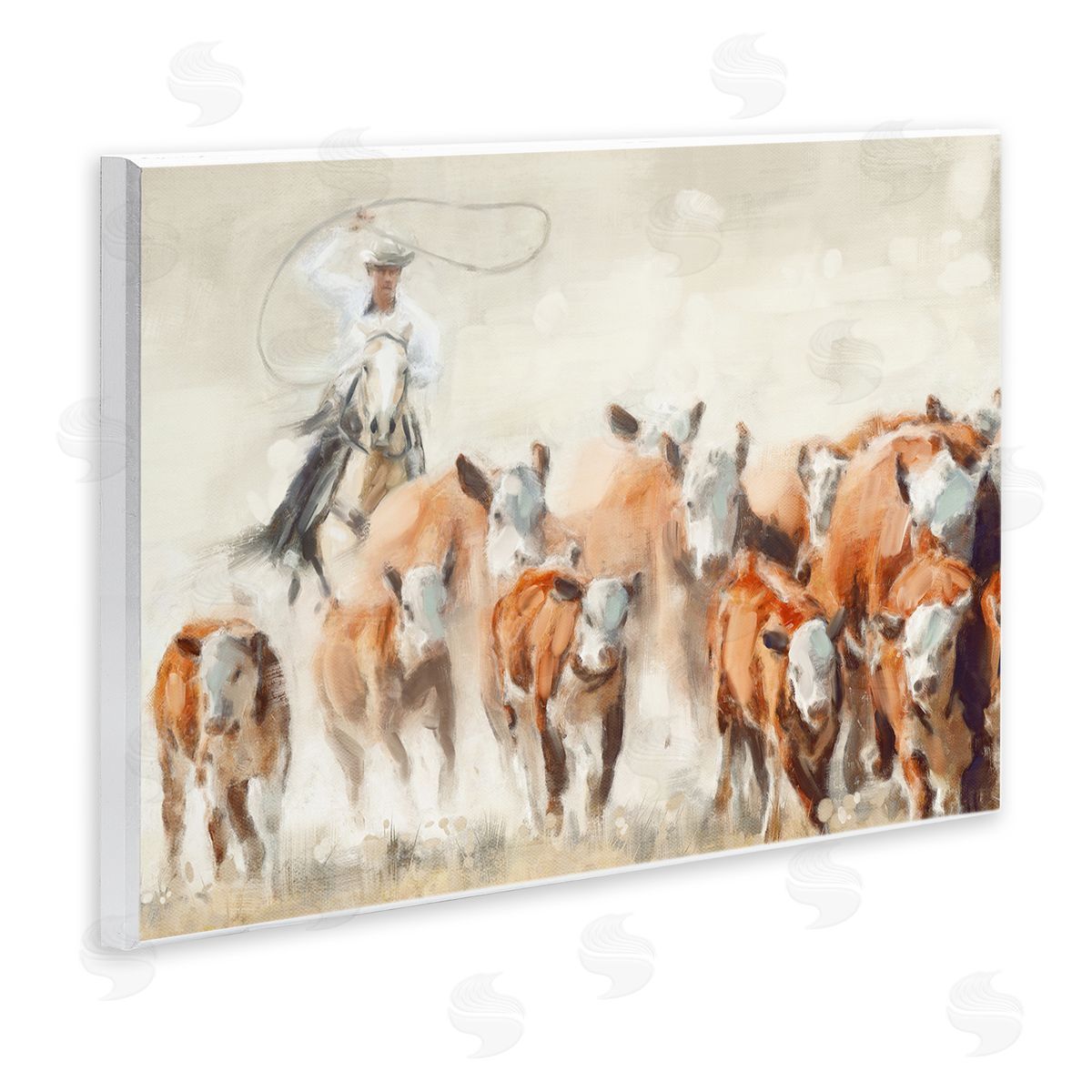 Nina Blue Cowboy Cattle Roundup Wooden Wall Plaque Art Print