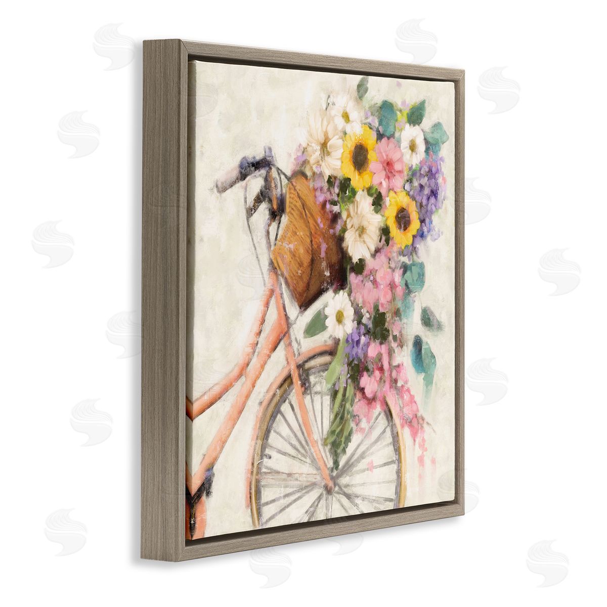 Nina Blue Flower Swathed Bicycle Brown Floating Frame Canvas Wall Art Print