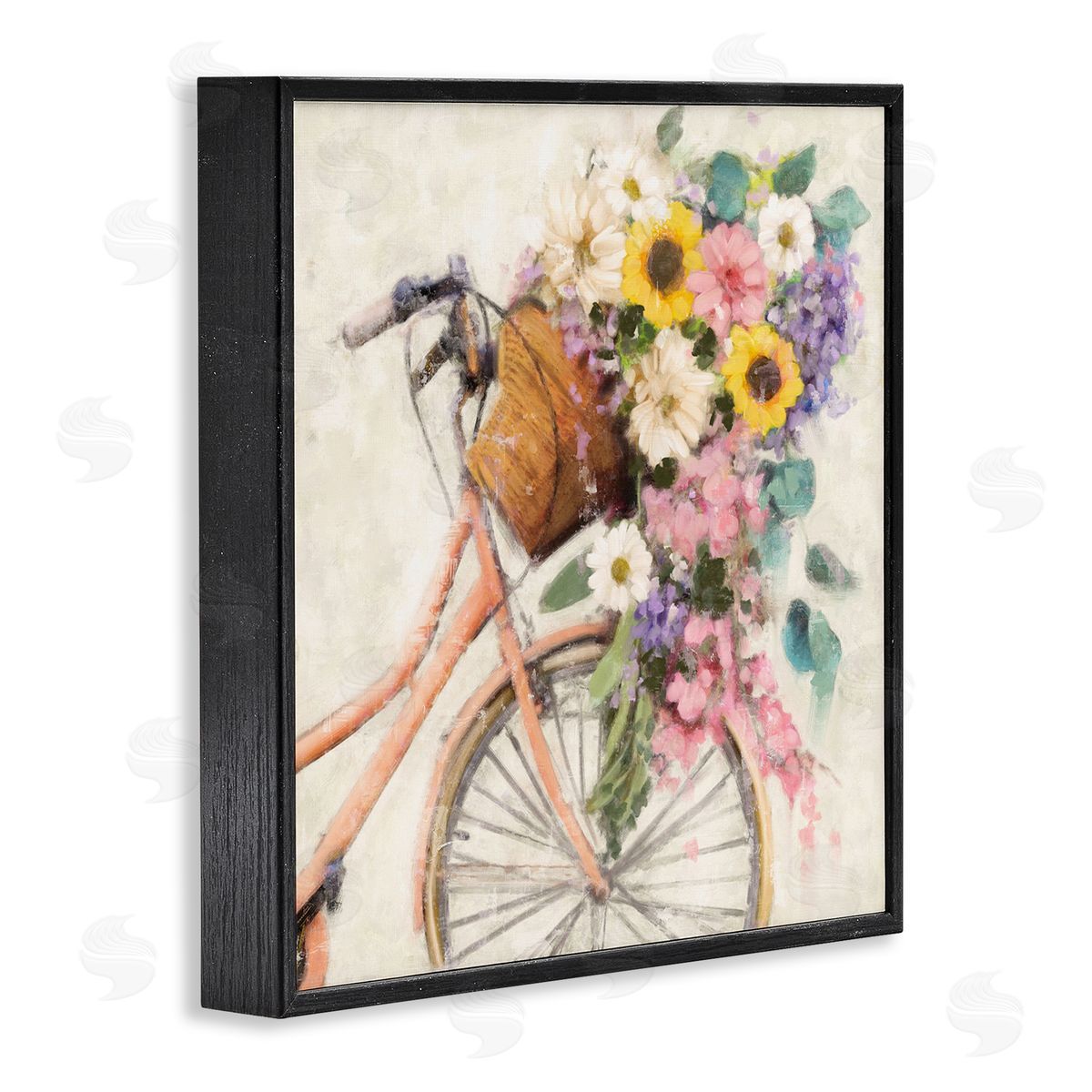 Nina Blue Flower Swathed Bicycle Black Framed Giclee Wall Art Print