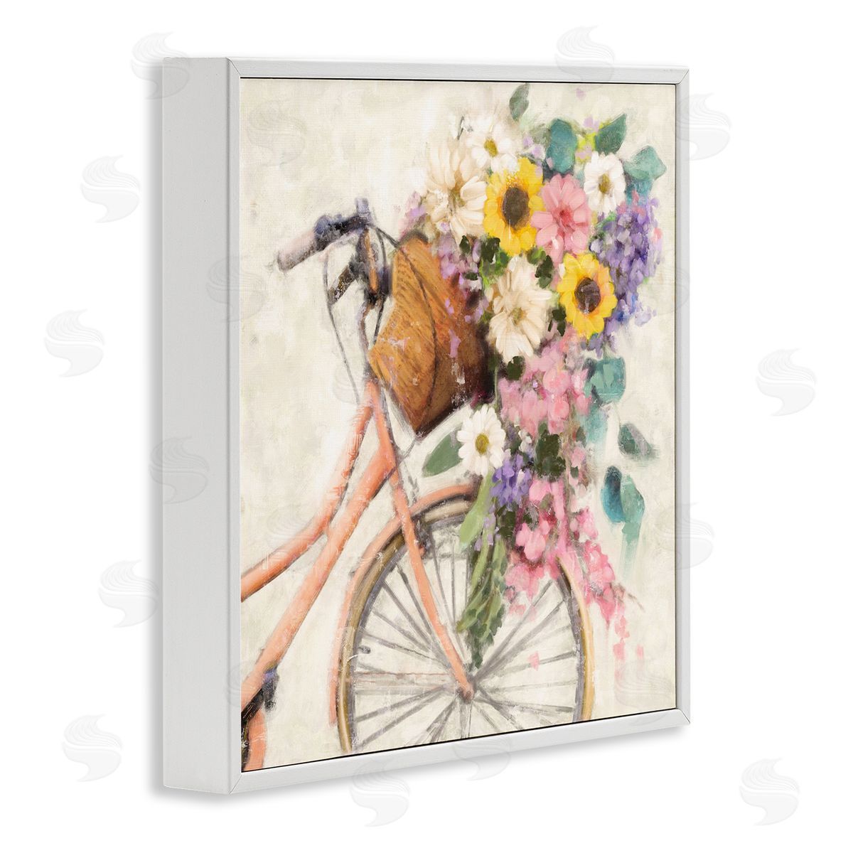 Nina Blue Flower Swathed Bicycle White Framed Giclee Wall Art Print