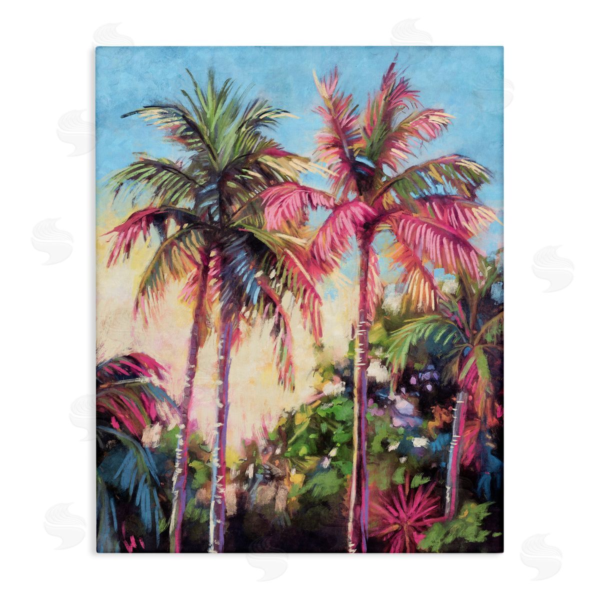 Nina Blue Tropical Palms Pink Details Canvas Wall Art Print