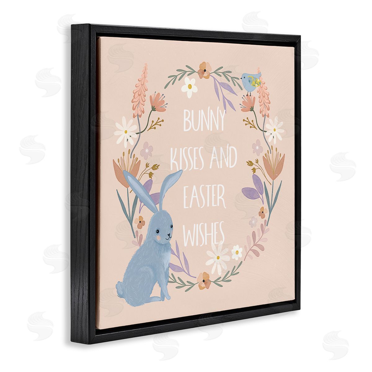 Nina Blue Bunny Kisses Easter Wishes Black Floating Frame Canvas Wall Art Print