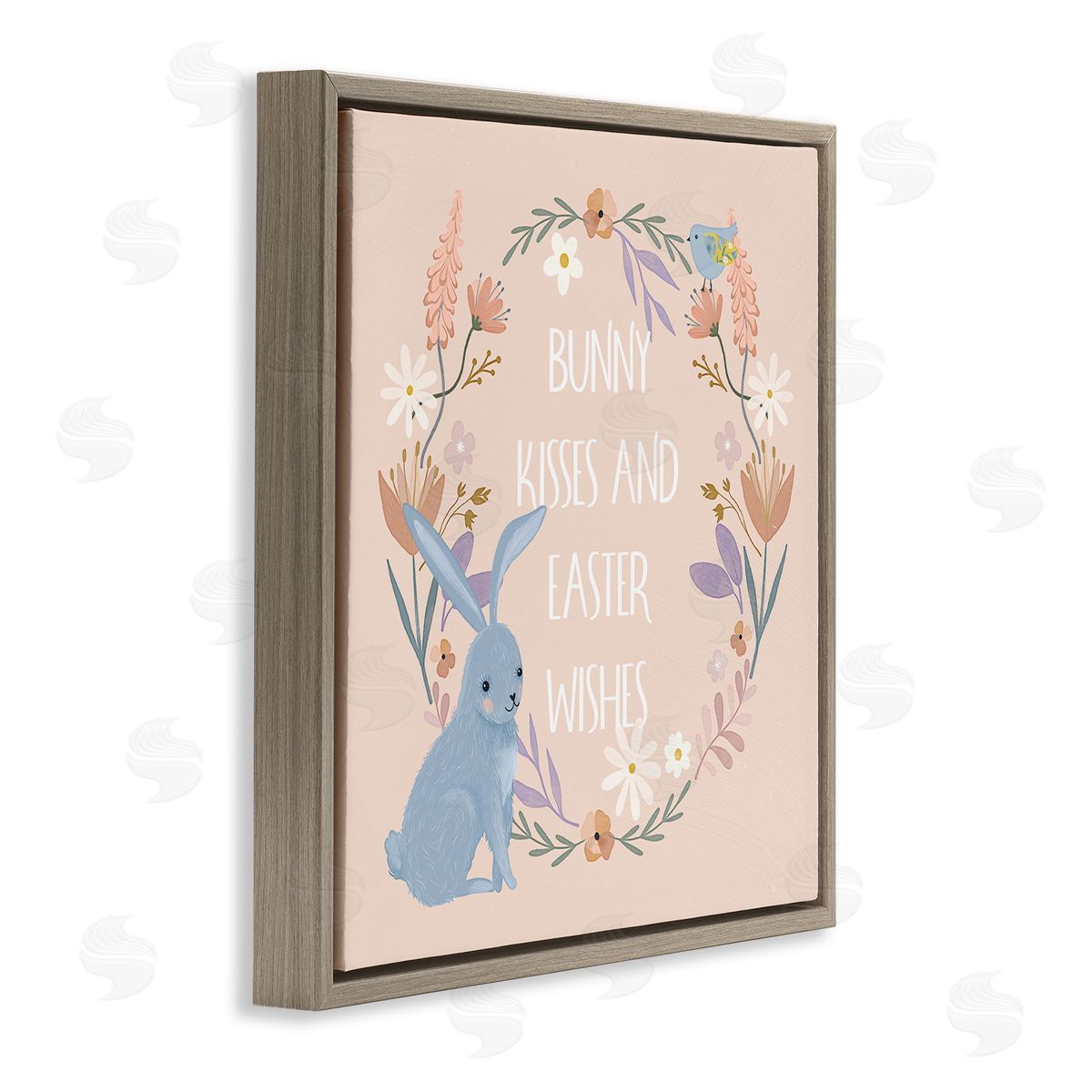 Nina Blue Bunny Kisses Easter Wishes Brown Floating Frame Canvas Wall Art Print