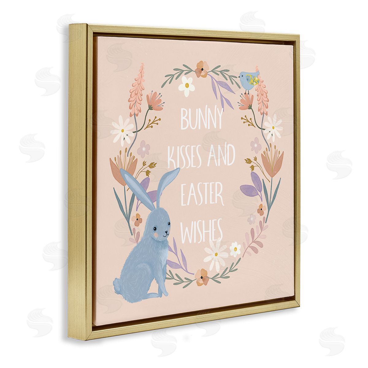 Nina Blue Bunny Kisses Easter Wishes Gold Floating Frame Canvas Wall Art Print