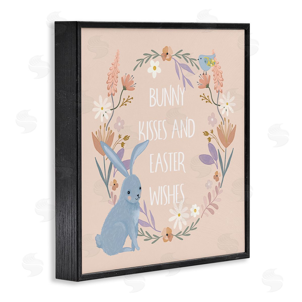 Nina Blue Bunny Kisses Easter Wishes Black Framed Giclee Wall Art Print