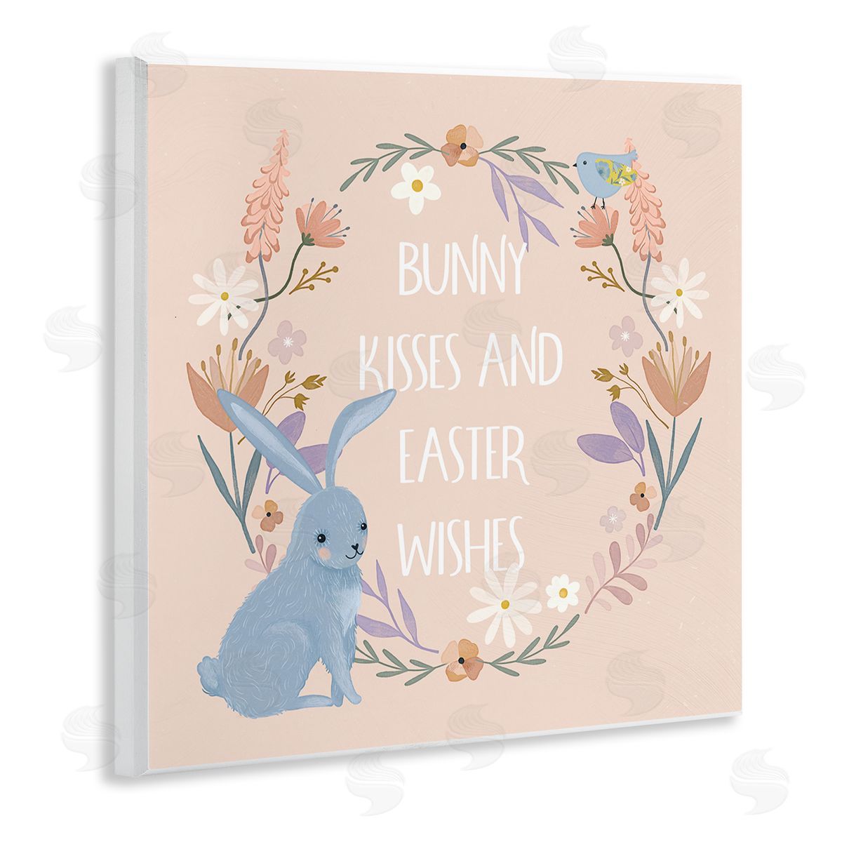 Nina Blue Bunny Kisses Easter Wishes Wooden Wall Plaque Art Print