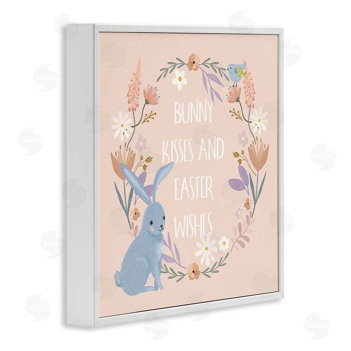 Nina Blue Bunny Kisses Easter Wishes White Framed Giclee Wall Art Print