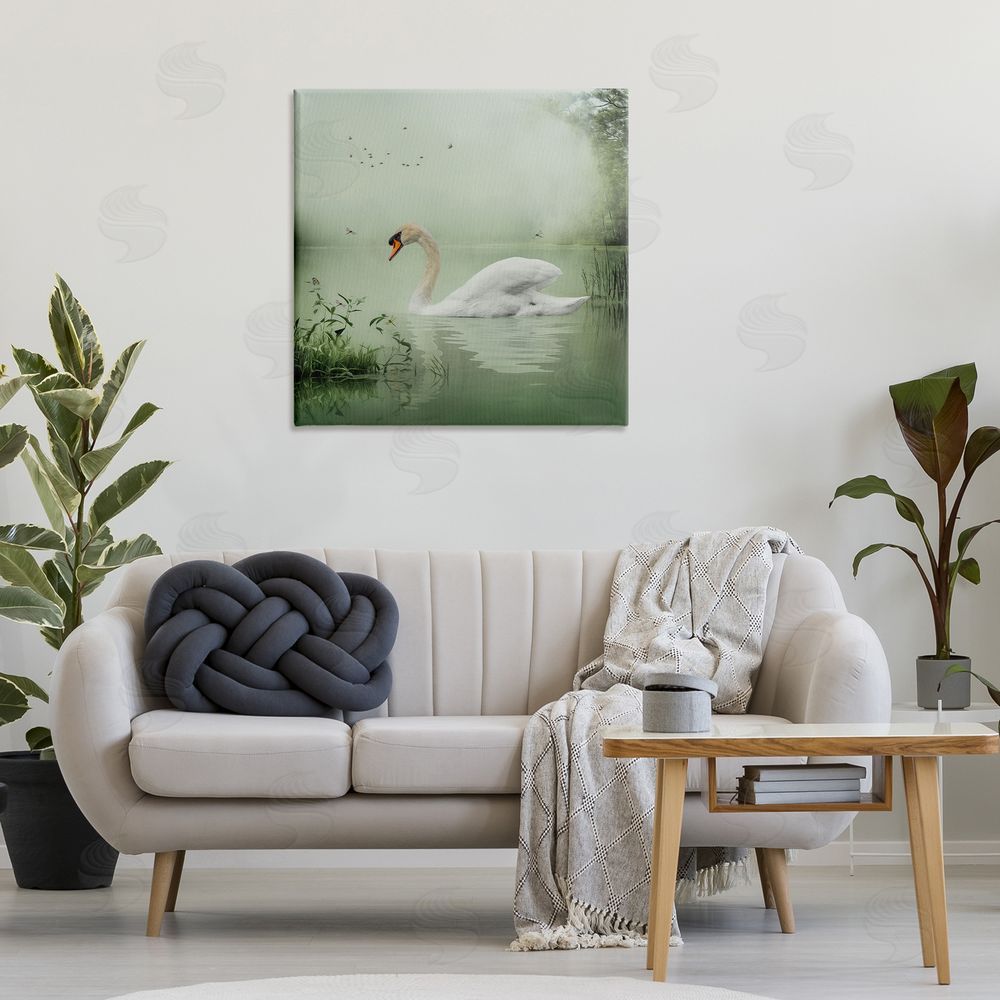 Kelley Parker Swan's Sanctuary Misty Lake Canvas Wall Art Print in Room