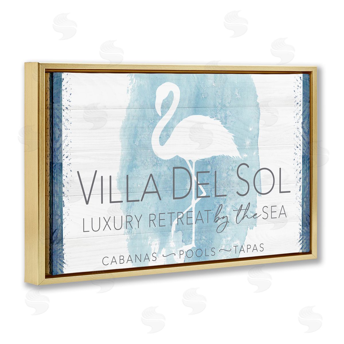 Fluidity/PDR LLC. Beach Retreat Flamingo Sign Gold Floating Frame Canvas Wall Art Print