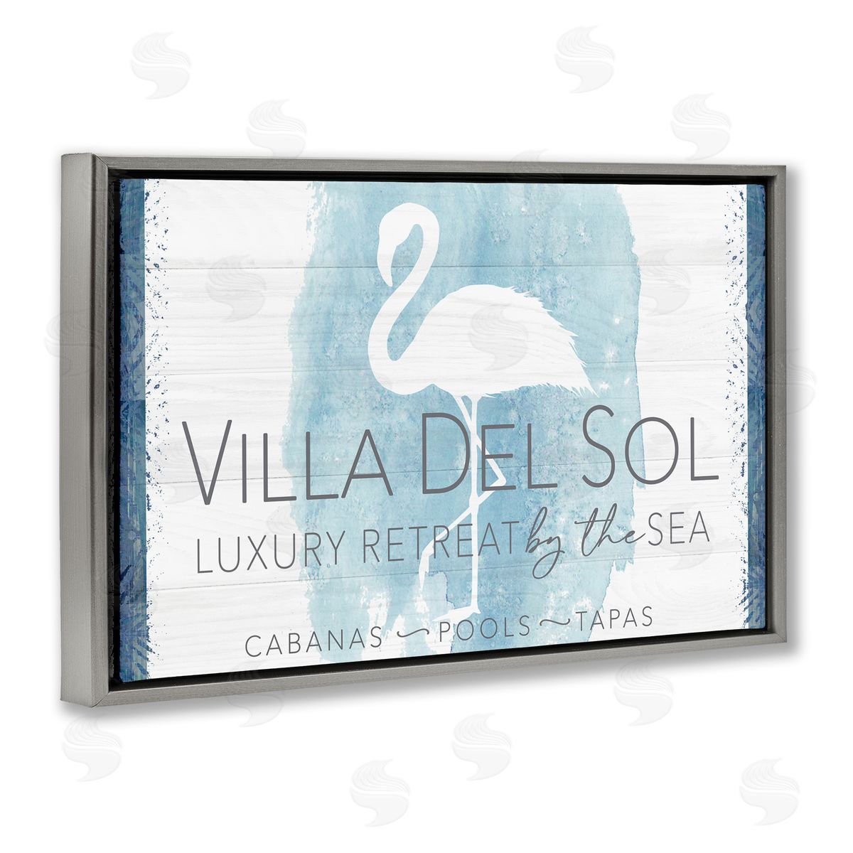 Fluidity/PDR LLC. Beach Retreat Flamingo Sign Gray Floating Frame Canvas Wall Art Print