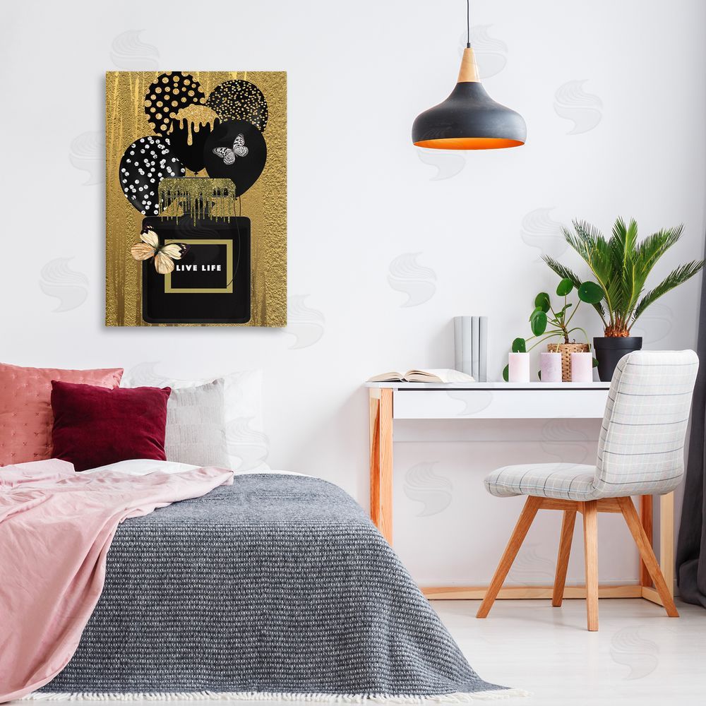 Yvonne Coleman Burney Live Life Gold & Black Canvas Wall Art Print in Room