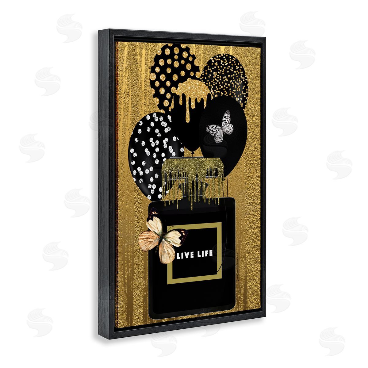 Yvonne Coleman Burney Live Life Gold & Black Black Floating Frame Canvas Wall Art Print