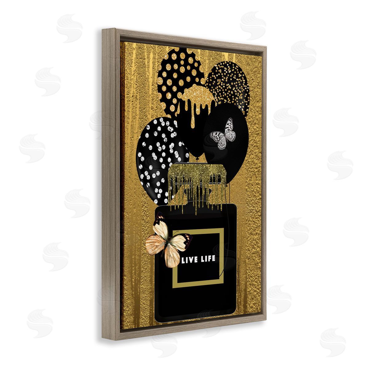 Yvonne Coleman Burney Live Life Gold & Black Brown Floating Frame Canvas Wall Art Print