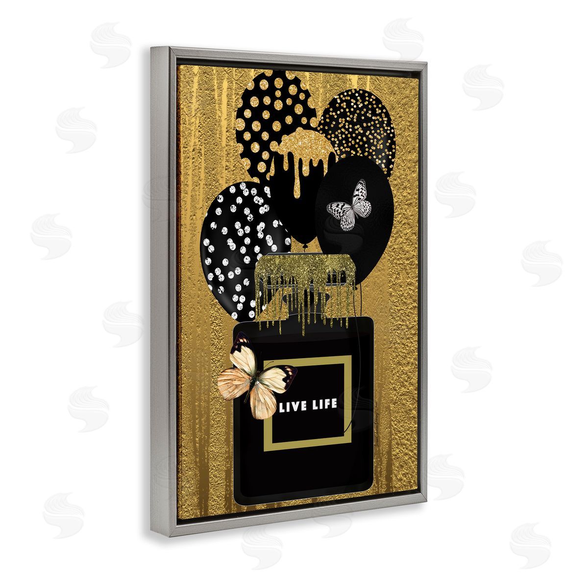 Yvonne Coleman Burney Live Life Gold & Black Gray Floating Frame Canvas Wall Art Print