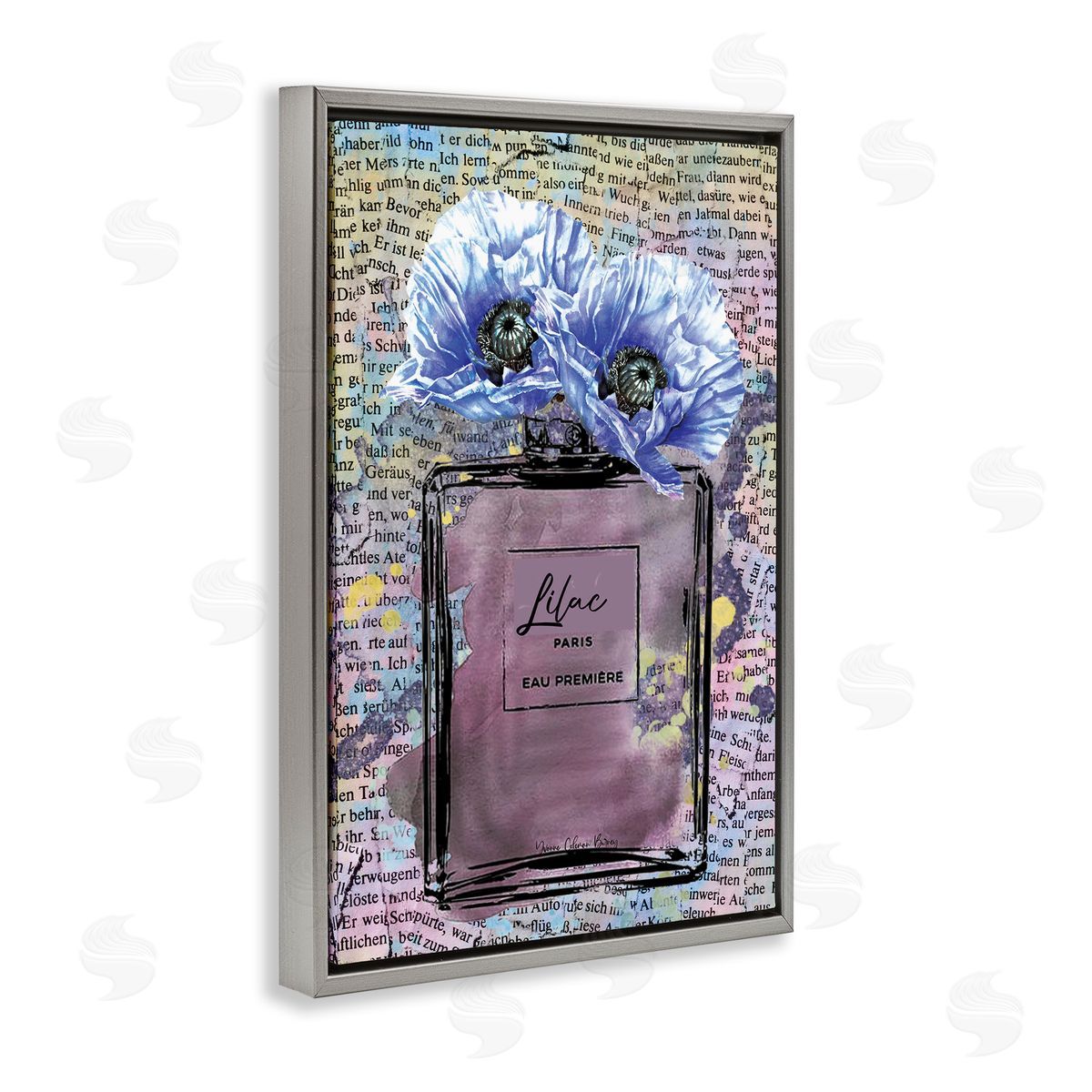 Yvonne Coleman Burney Lilac Perfume with Blossoms Gray Floating Frame Canvas Wall Art Print
