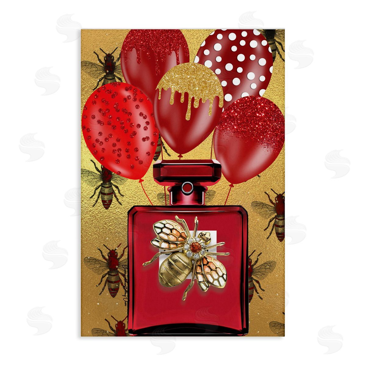 Yvonne Coleman Burney Glam Red Bee Perfume Canvas Wall Art Print