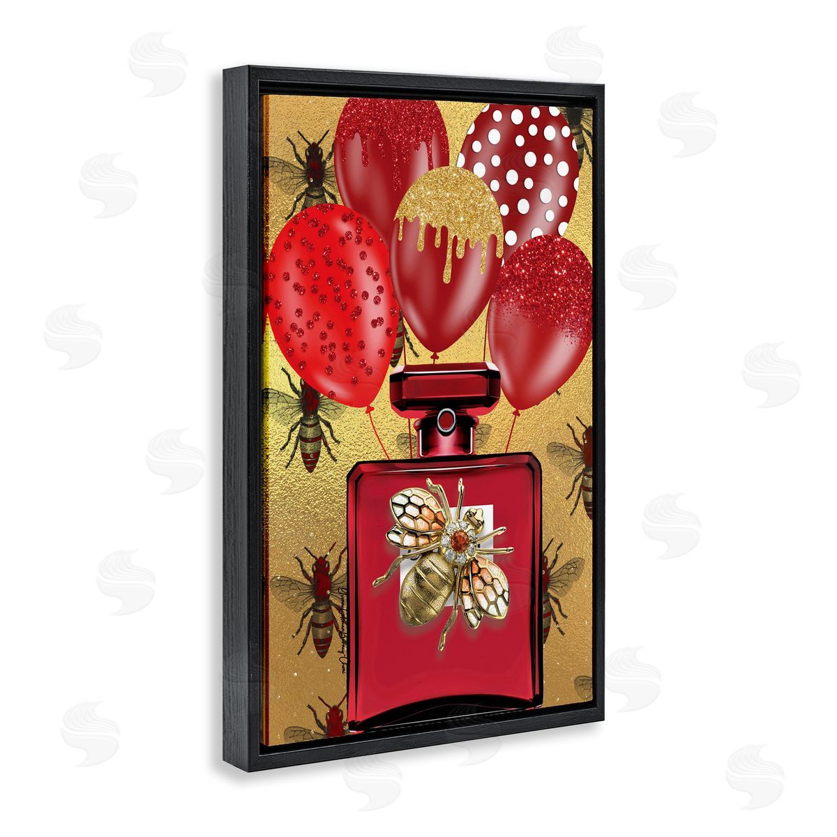 Yvonne Coleman Burney Glam Red Bee Perfume Black Floating Frame Canvas Wall Art Print