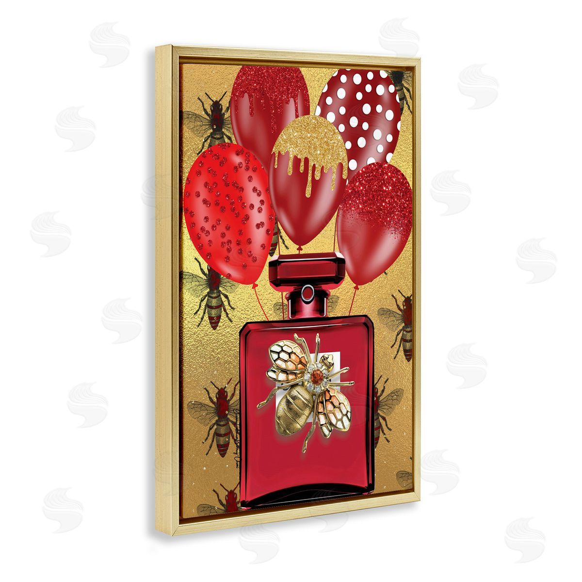 Yvonne Coleman Burney Glam Red Bee Perfume Gold Floating Frame Canvas Wall Art Print