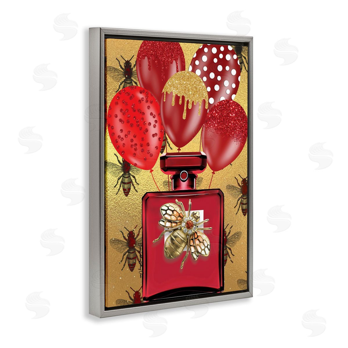 Yvonne Coleman Burney Glam Red Bee Perfume Gray Floating Frame Canvas Wall Art Print