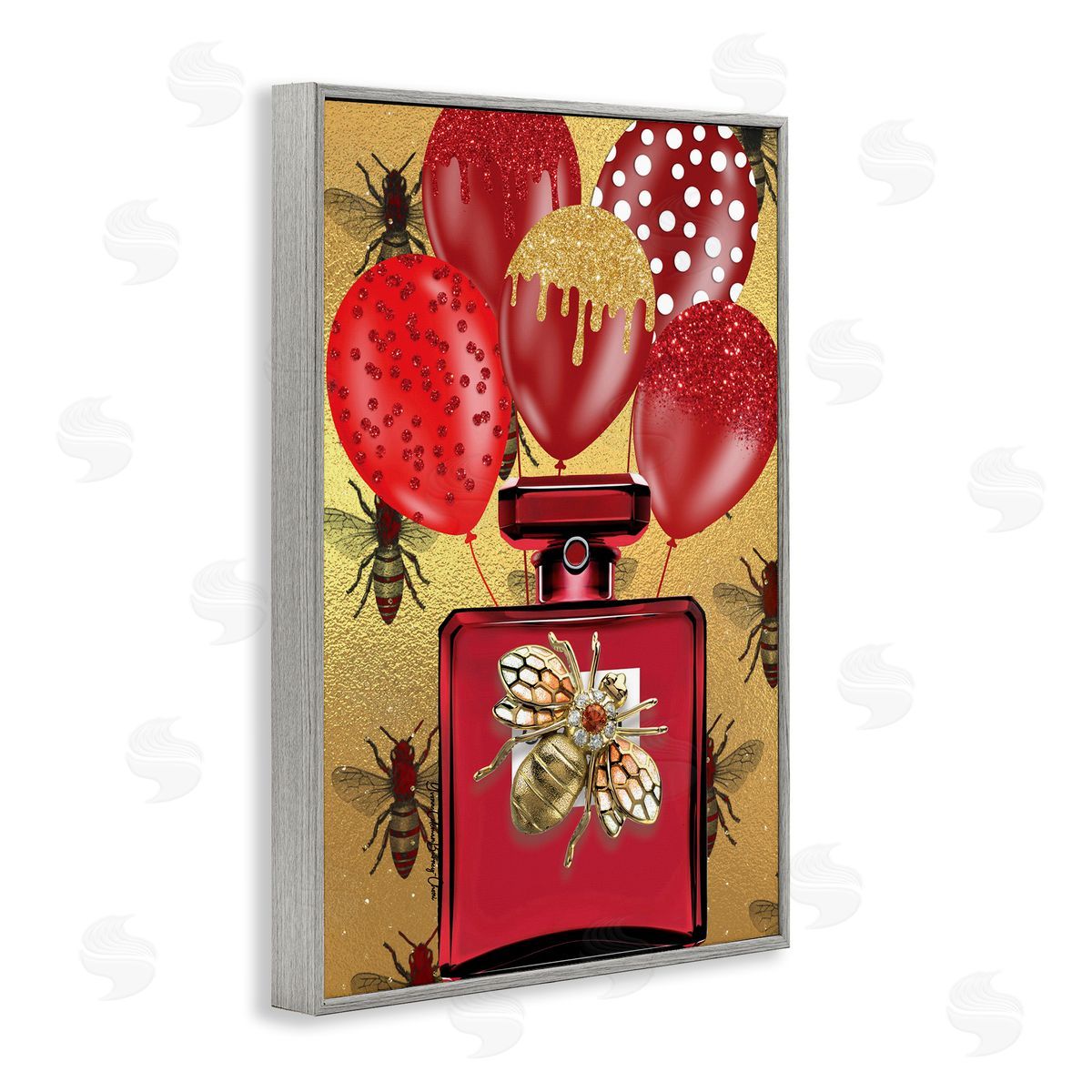 Yvonne Coleman Burney Glam Red Bee Perfume Gray Framed Giclee Wall Art Print
