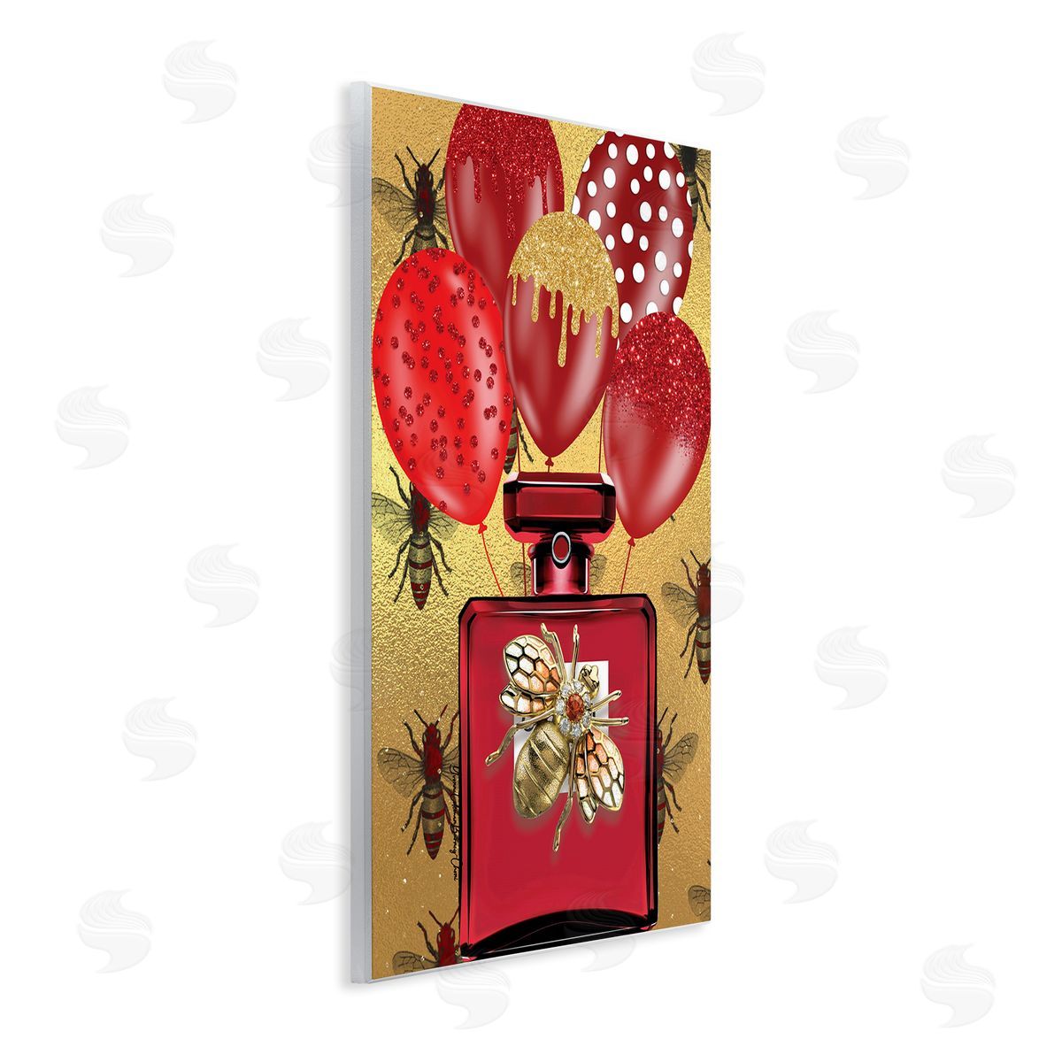 Yvonne Coleman Burney Glam Red Bee Perfume Wooden Wall Plaque Art Print