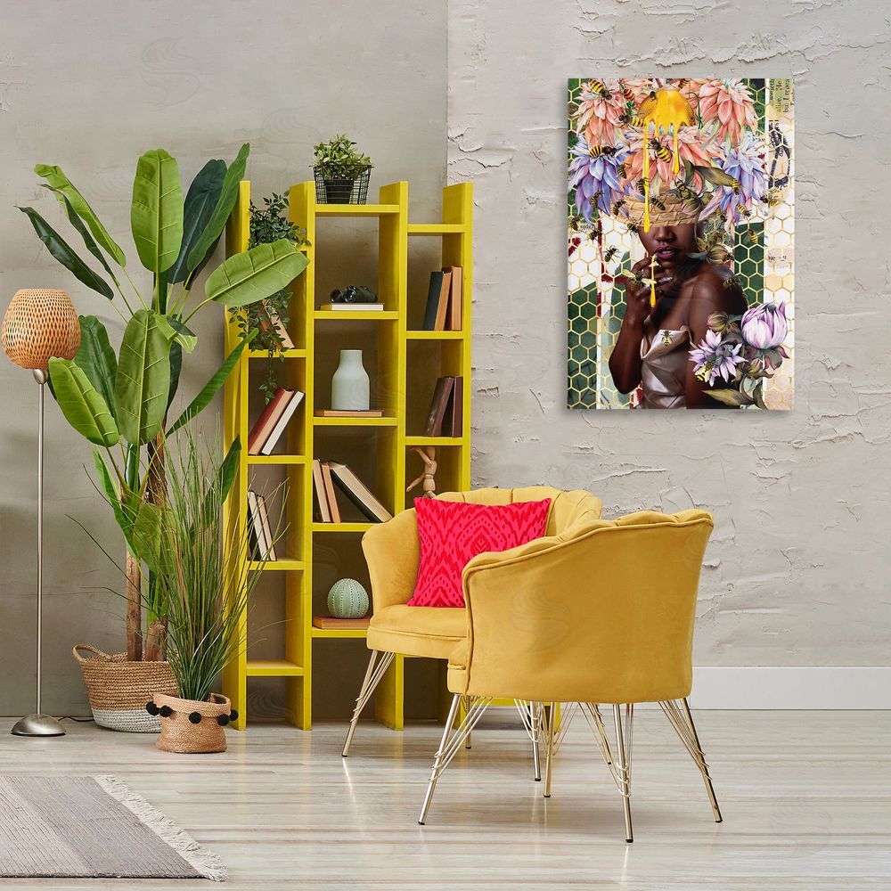 Yvonne Coleman Burney Glam & Honeycomb Queen Bee Canvas Wall Art Print in Room