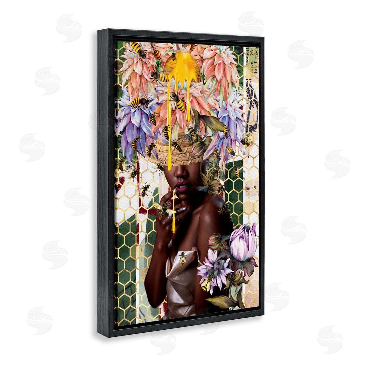 Yvonne Coleman Burney Glam & Honeycomb Queen Bee Black Floating Frame Canvas Wall Art Print