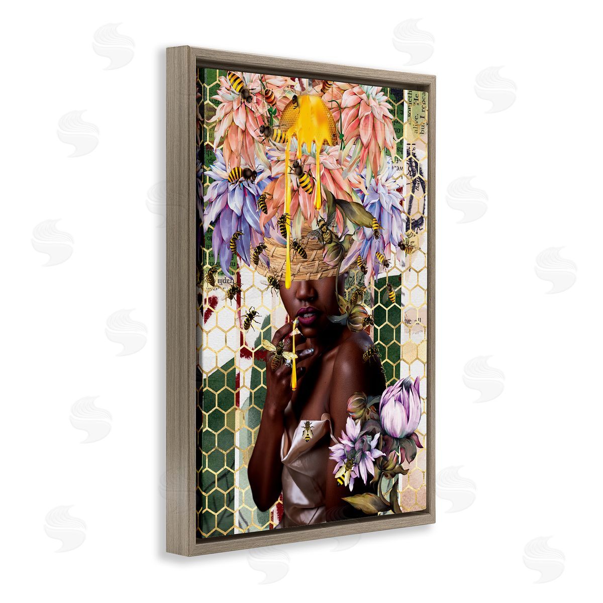 Yvonne Coleman Burney Glam & Honeycomb Queen Bee Brown Floating Frame Canvas Wall Art Print