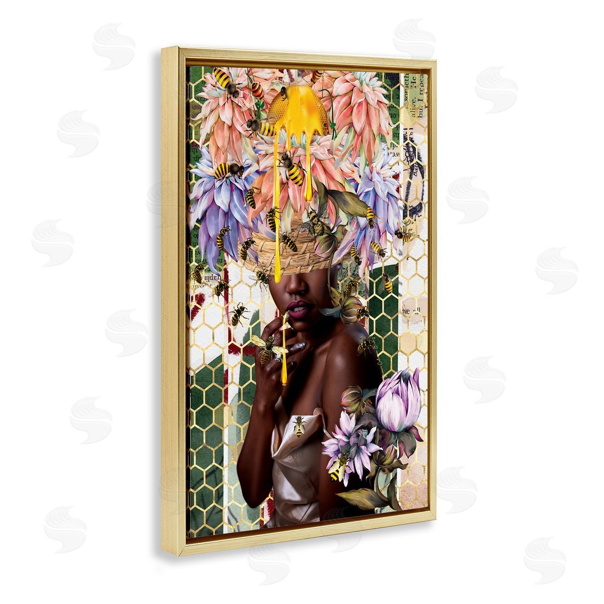 Yvonne Coleman Burney Glam & Honeycomb Queen Bee Gold Floating Frame Canvas Wall Art Print
