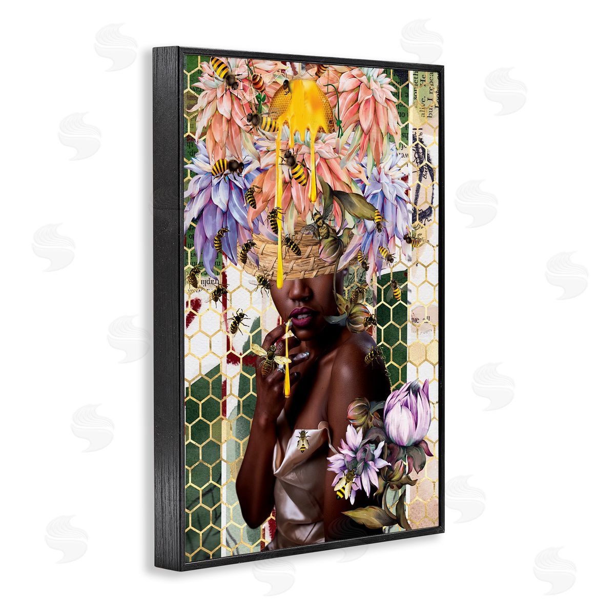 Yvonne Coleman Burney Glam & Honeycomb Queen Bee Black Framed Giclee Wall Art Print