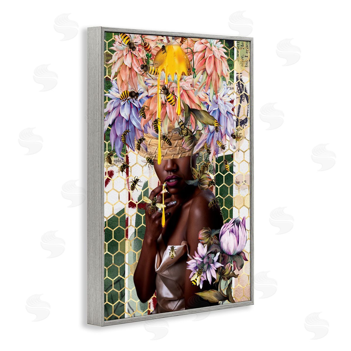Yvonne Coleman Burney Glam & Honeycomb Queen Bee Gray Framed Giclee Wall Art Print