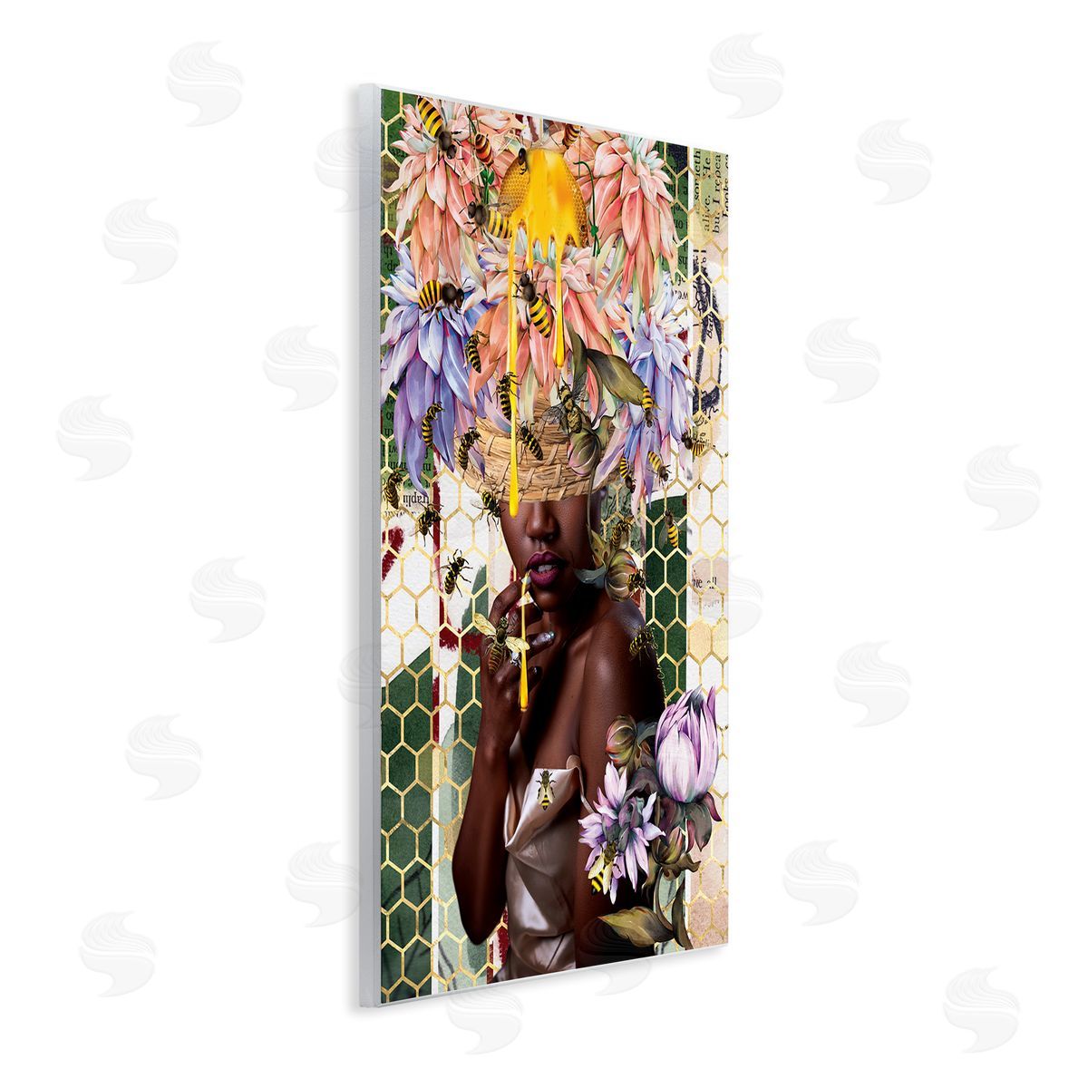 Yvonne Coleman Burney Glam & Honeycomb Queen Bee Wooden Wall Plaque Art Print
