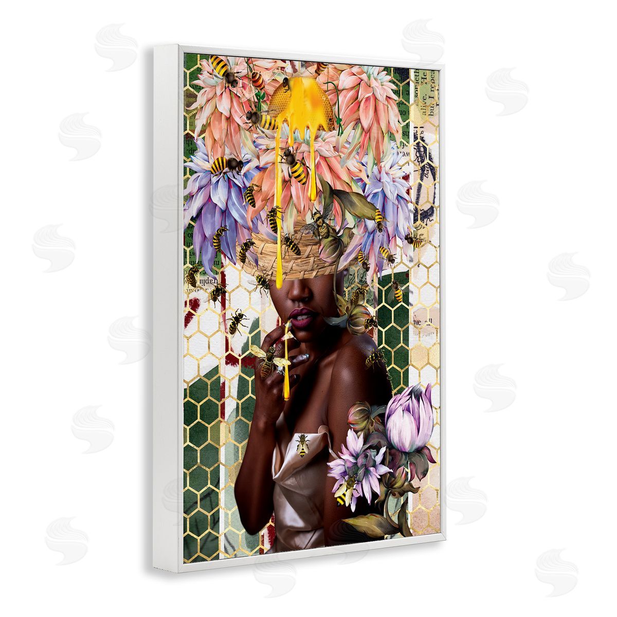 Yvonne Coleman Burney Glam & Honeycomb Queen Bee White Framed Giclee Wall Art Print